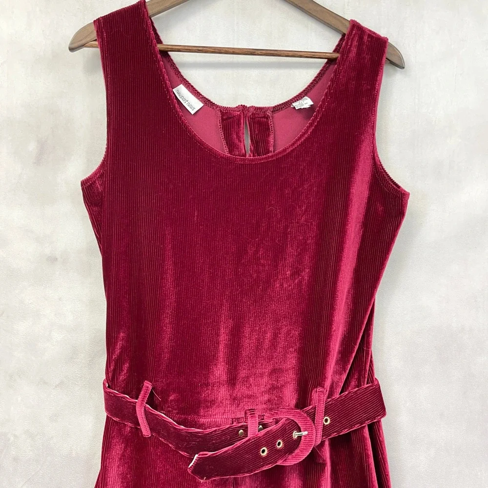 Vintage Newport News Jumpsuit Women Large Red Velvet Ribbed Stretch Minimalist